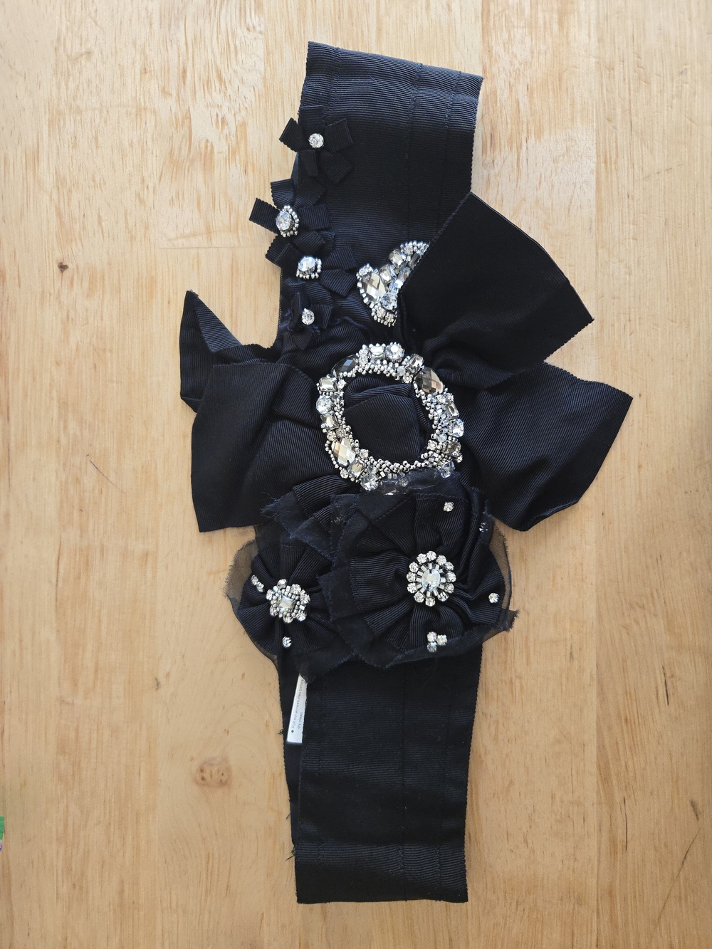 Enzoani Black Embellished Floral Sash Belt with Rhinestone Accents
